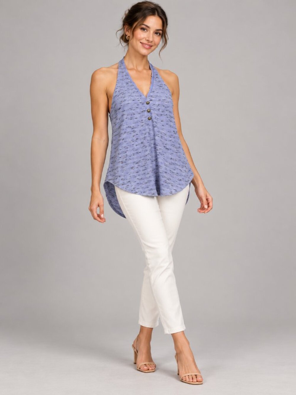 2/$30 M Pilcro Periwinkle Blue Textured V-Neck Halter Top High Low Hem
